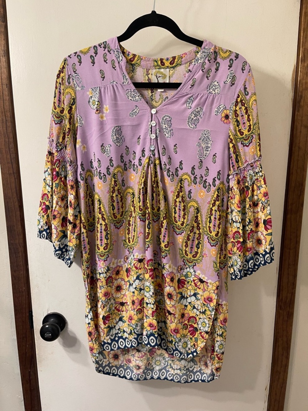 Anthropologie Fig and Flower Lavender and Yellow Paisley Floral Tunic Sz. M #68